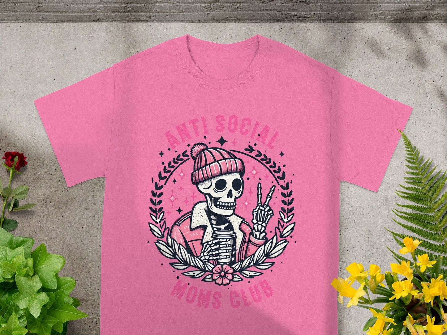 Anti Social Moms Club Skeleton Graphic Tee Shirt