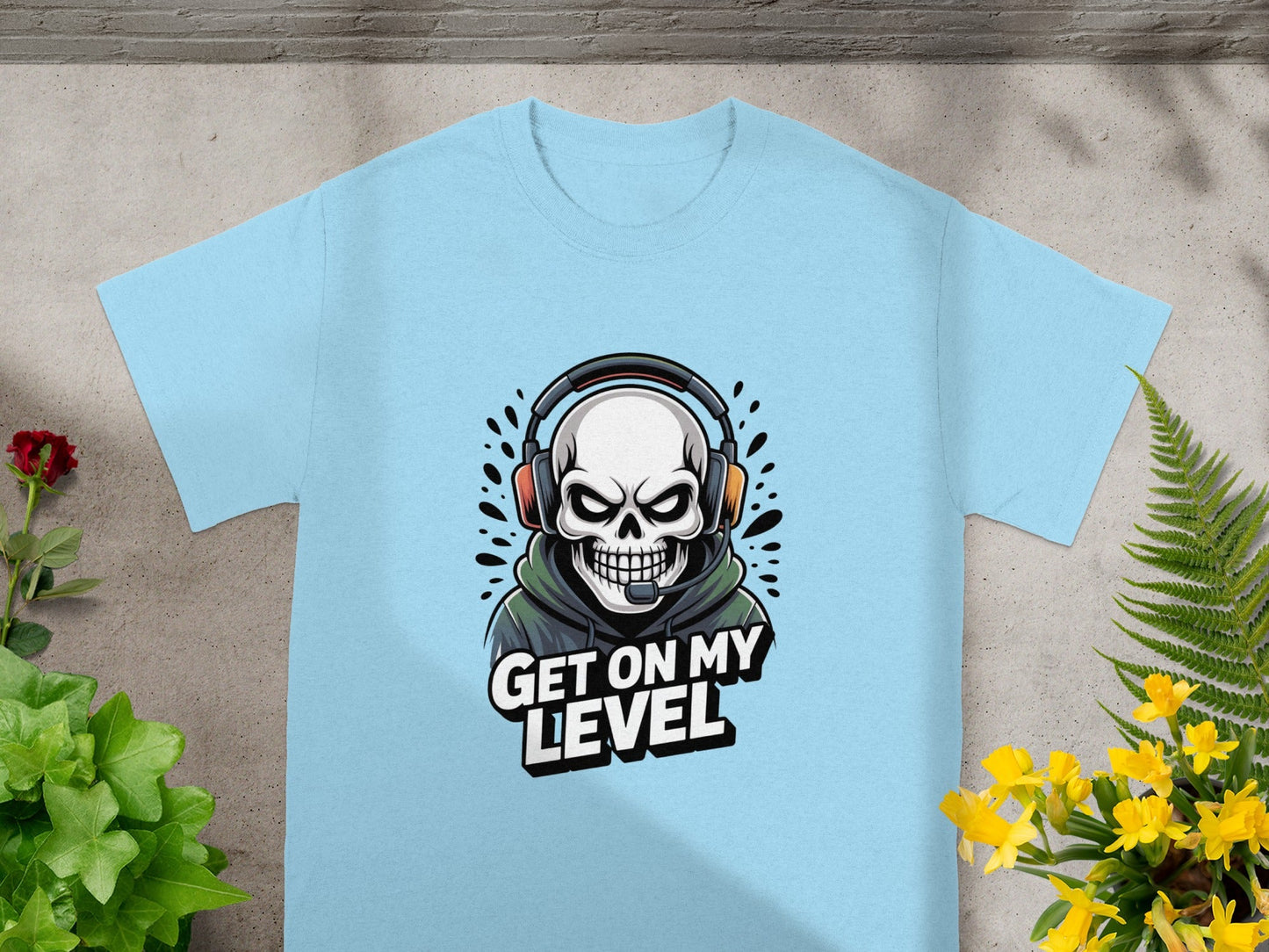 Get On My Level Skull Headphones Graphic T-Shirt