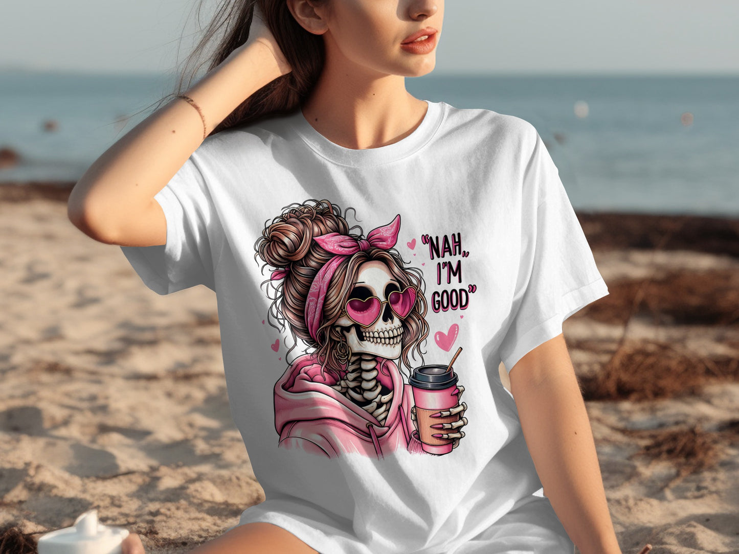 Nah I'm Good Skeleton Drinking Coffee T-shirt