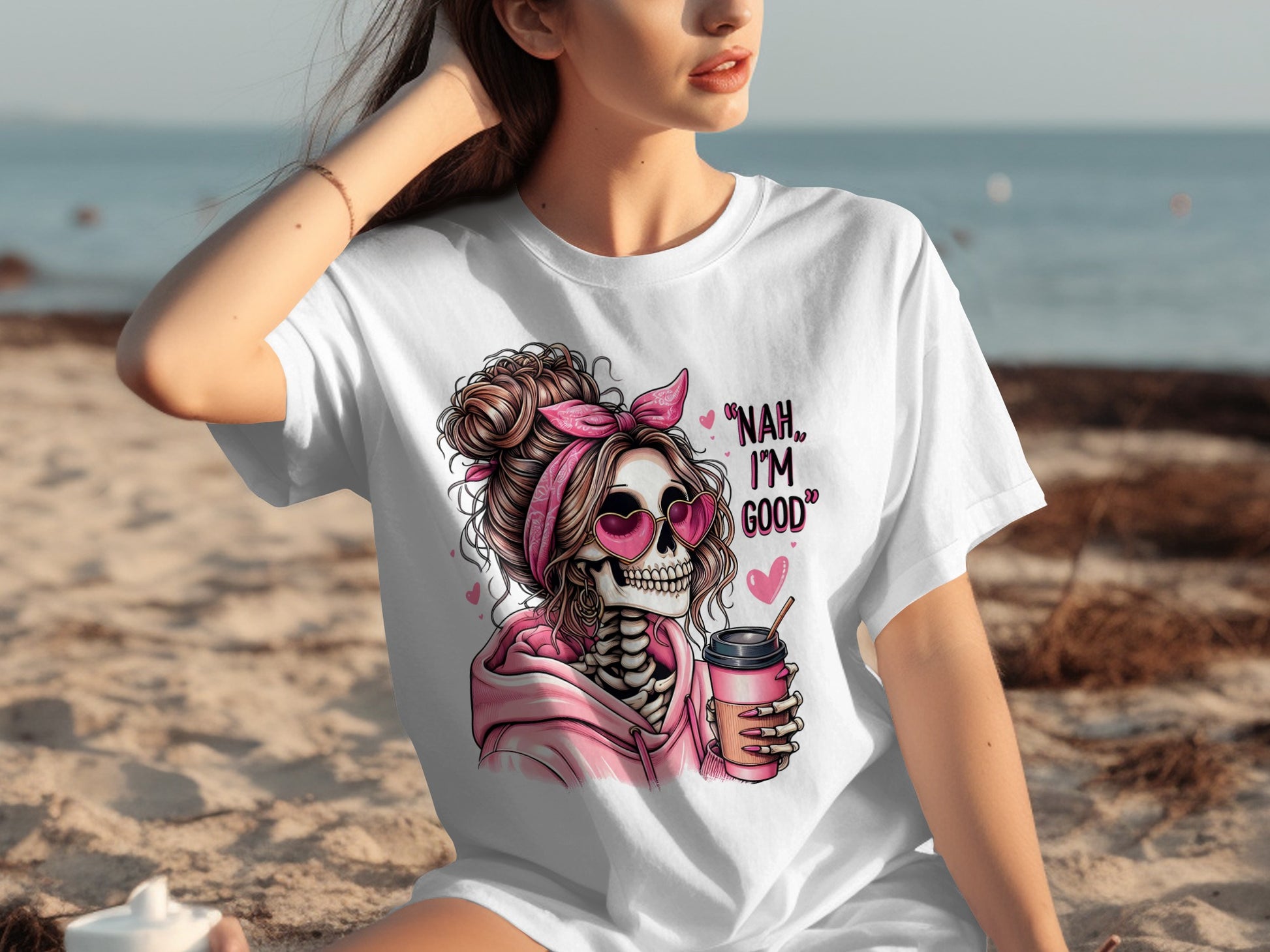 Nah I'm Good Skeleton Drinking Coffee T-shirt