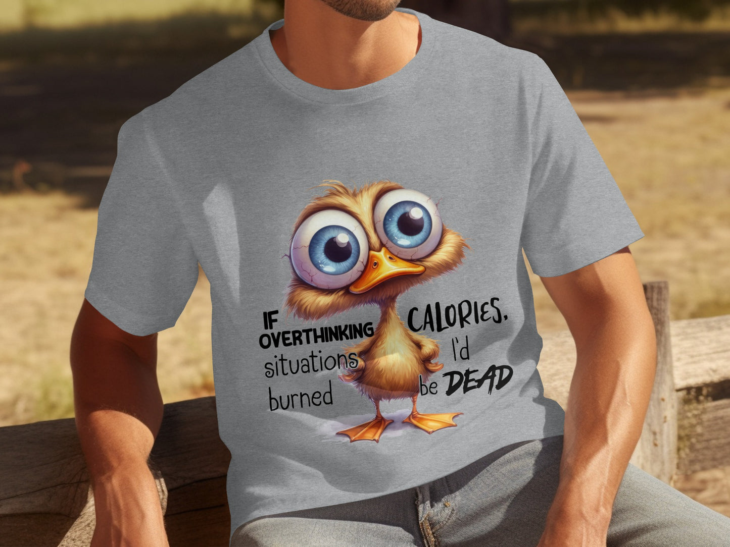 Humorous Overthinking Bird Design Graphic T-shirt