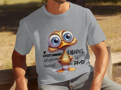 Humorous Overthinking Bird Design Graphic T-shirt