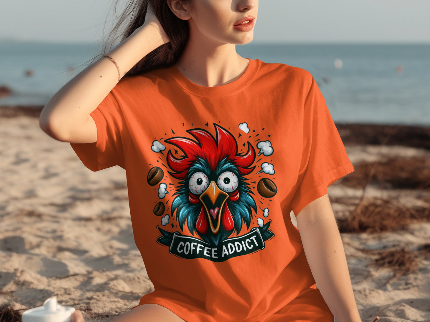 Funny Coffee Addict Cartoon Chicken T-shirt