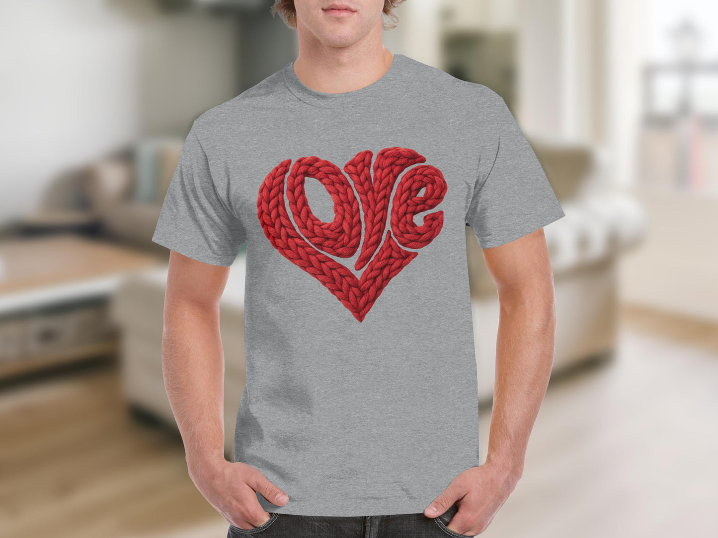Red Rope Love Heart Design on Grey T-shirt Product