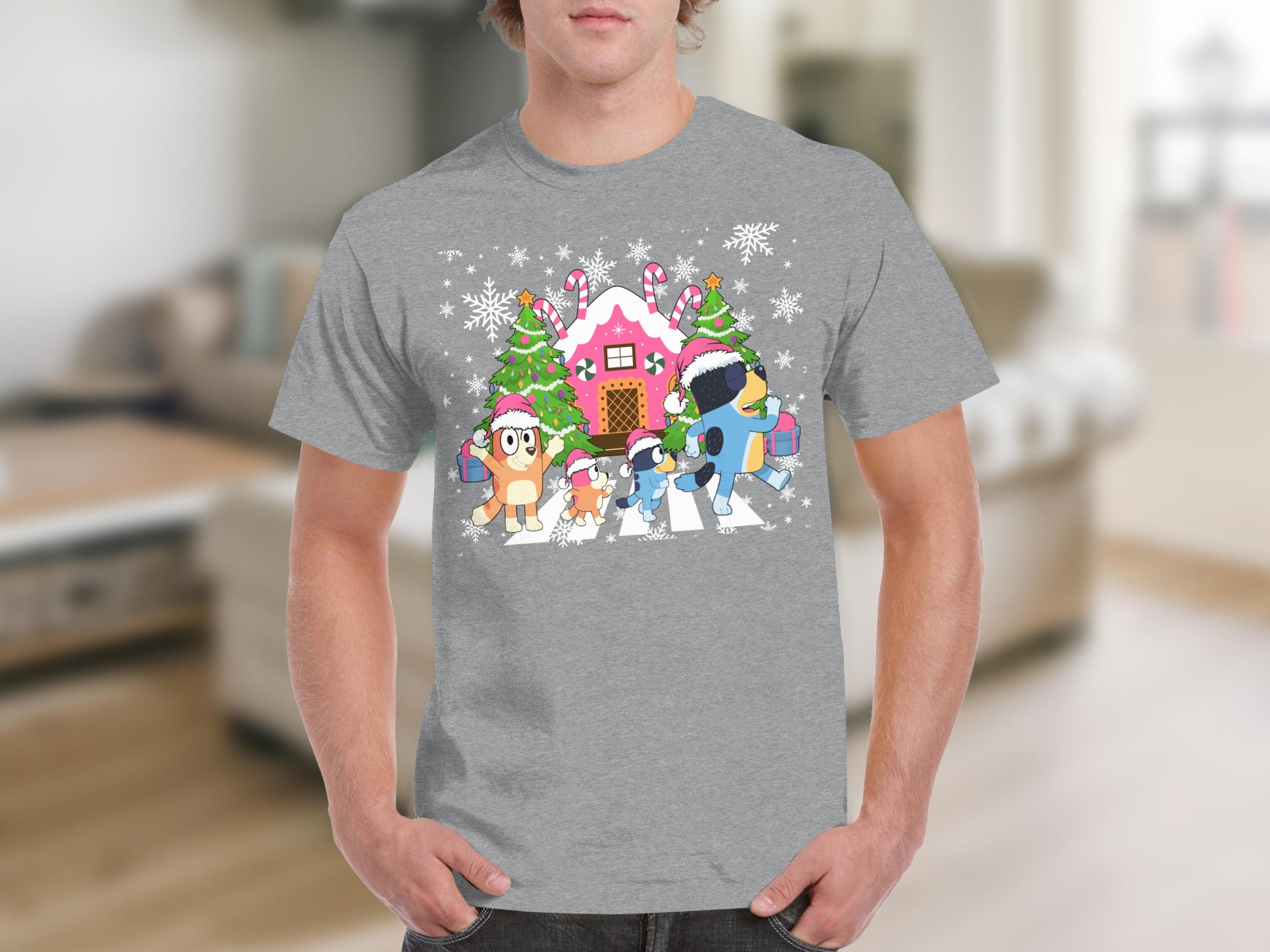 Merry Christmas Cartoon Characters Grey T-Shirt