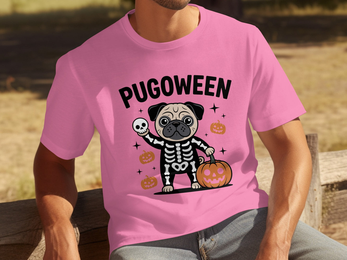 Pugoween Halloween Pug Skeleton Graphic T-Shirt