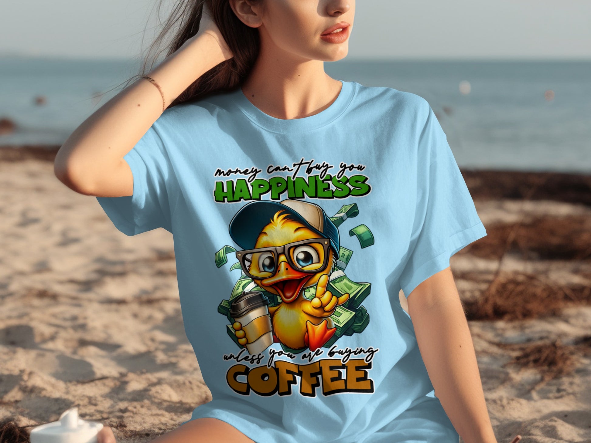 Happiness Coffee Duck Money Graphic T-shirt