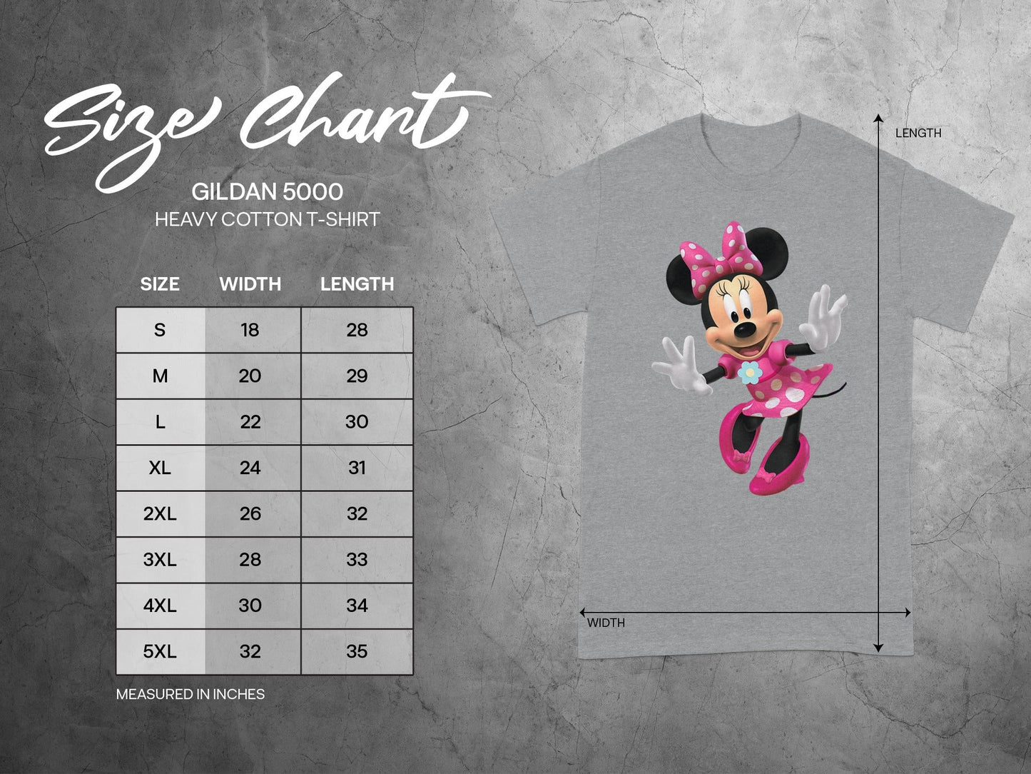 GILDAN 5000 Minnie Mouse Size Chart product type