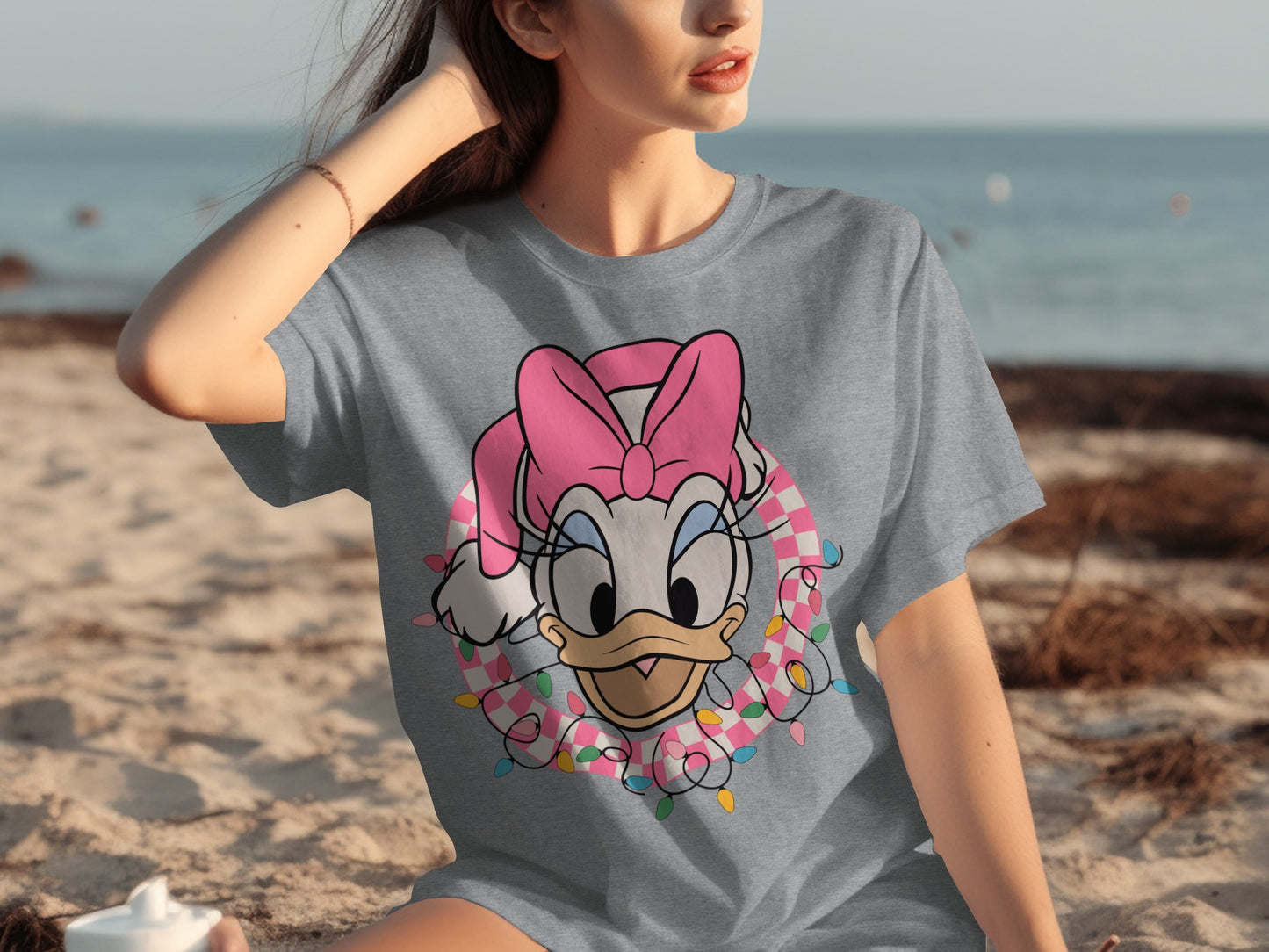 Cute Daisy Duck Graphic Print Grey T-Shirt