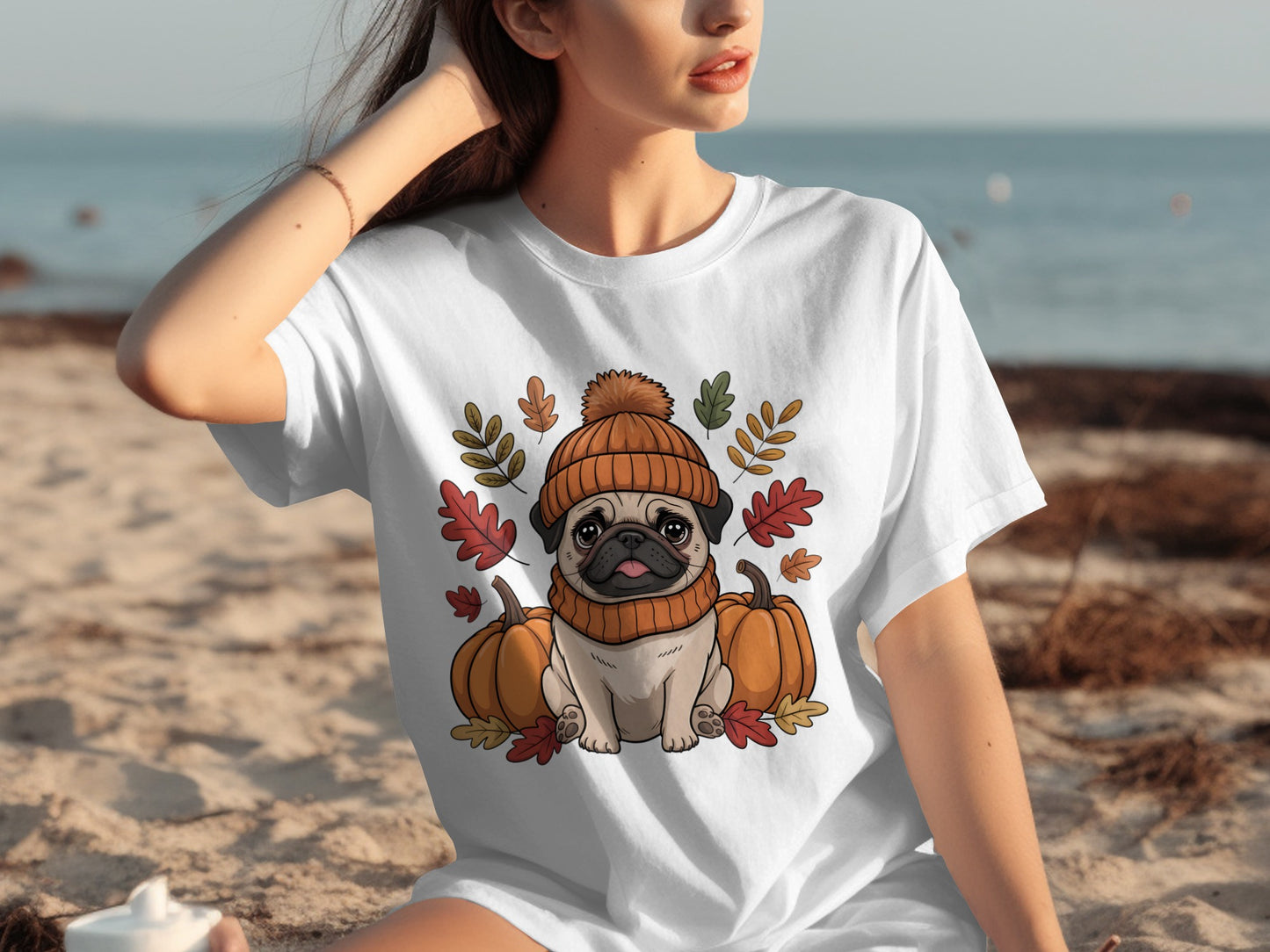 Cute Pug in Autumn Design T-Shirt for Dog Lovers