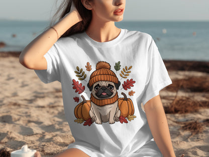 Cute Pug in Autumn Design T-Shirt for Dog Lovers