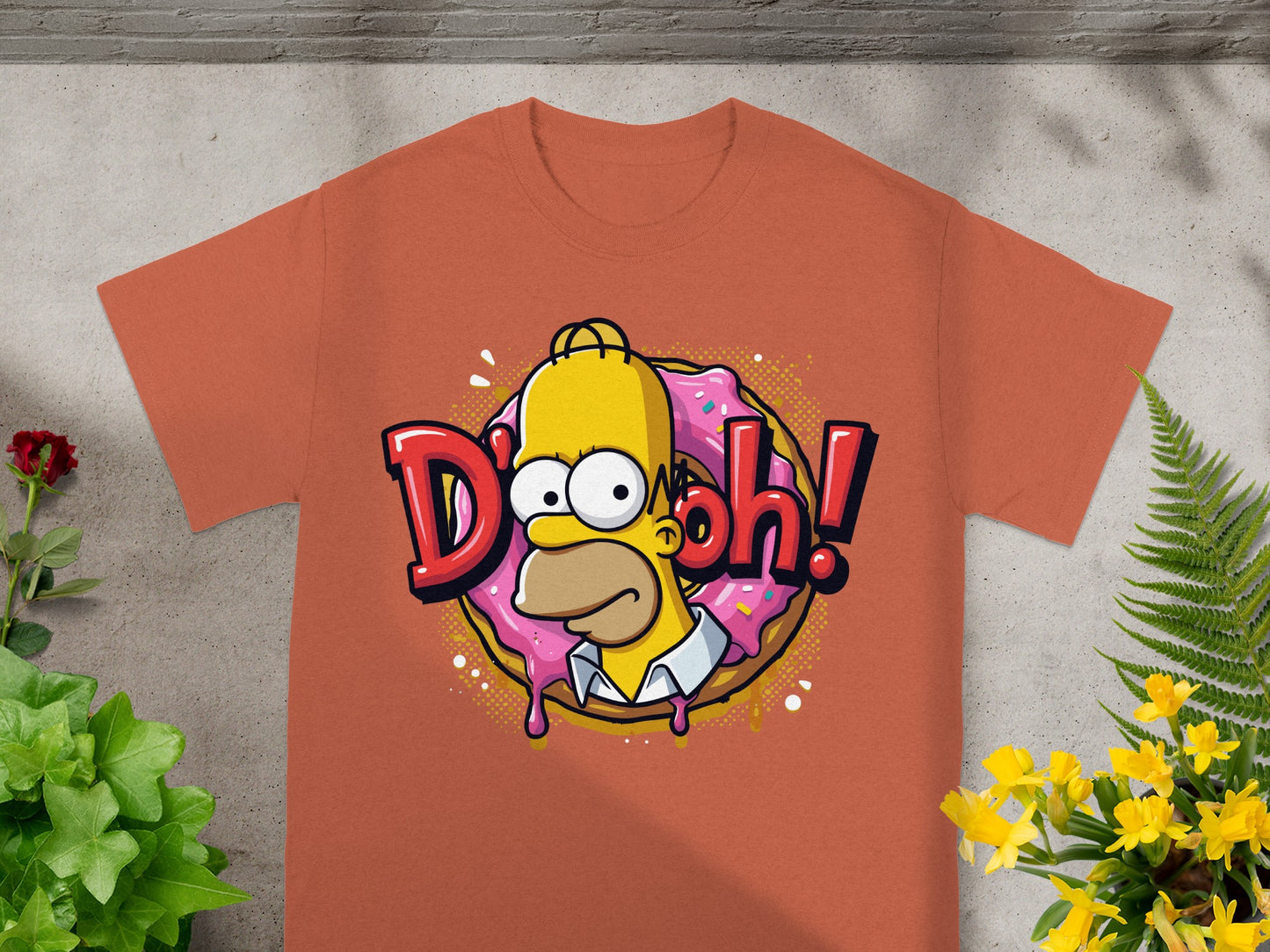 Homer Simpson saying "D'oh!" with a donut behind his head.