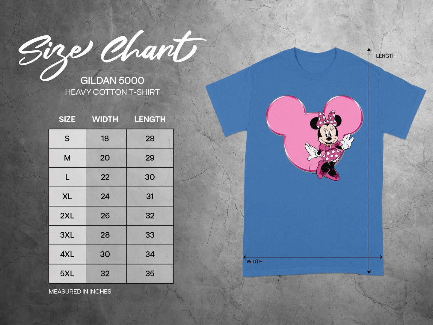 Gildan 5000 Minnie Mouse Size Chart product type