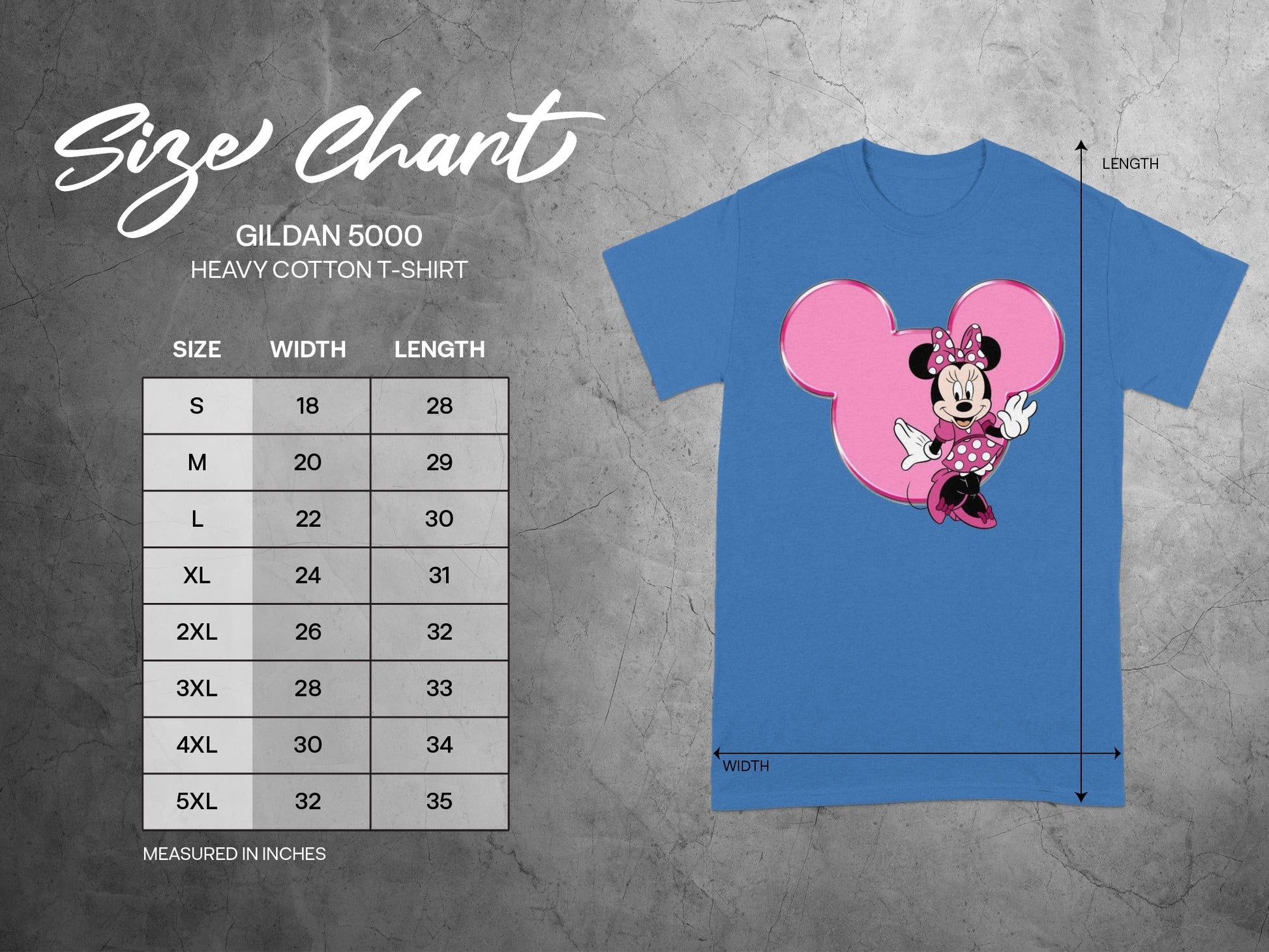 Gildan 5000 Minnie Mouse Size Chart product type