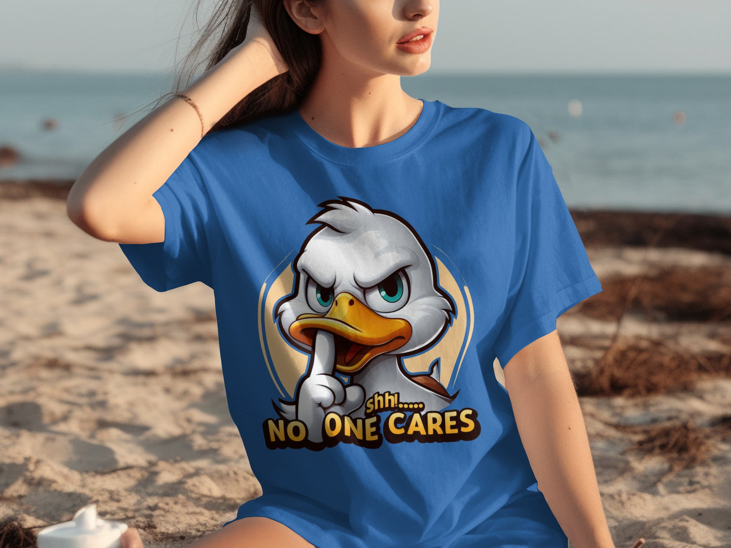 Shhh No One Cares Funny Cartoon Graphic T-Shirt