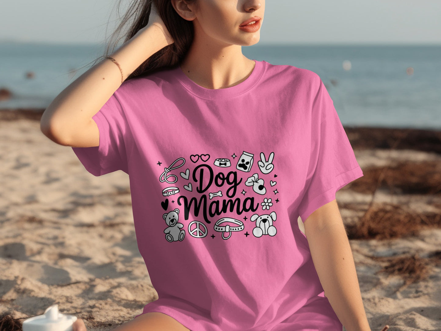 Dog Mama Graphic Tee with Cute Icons Design Shirt