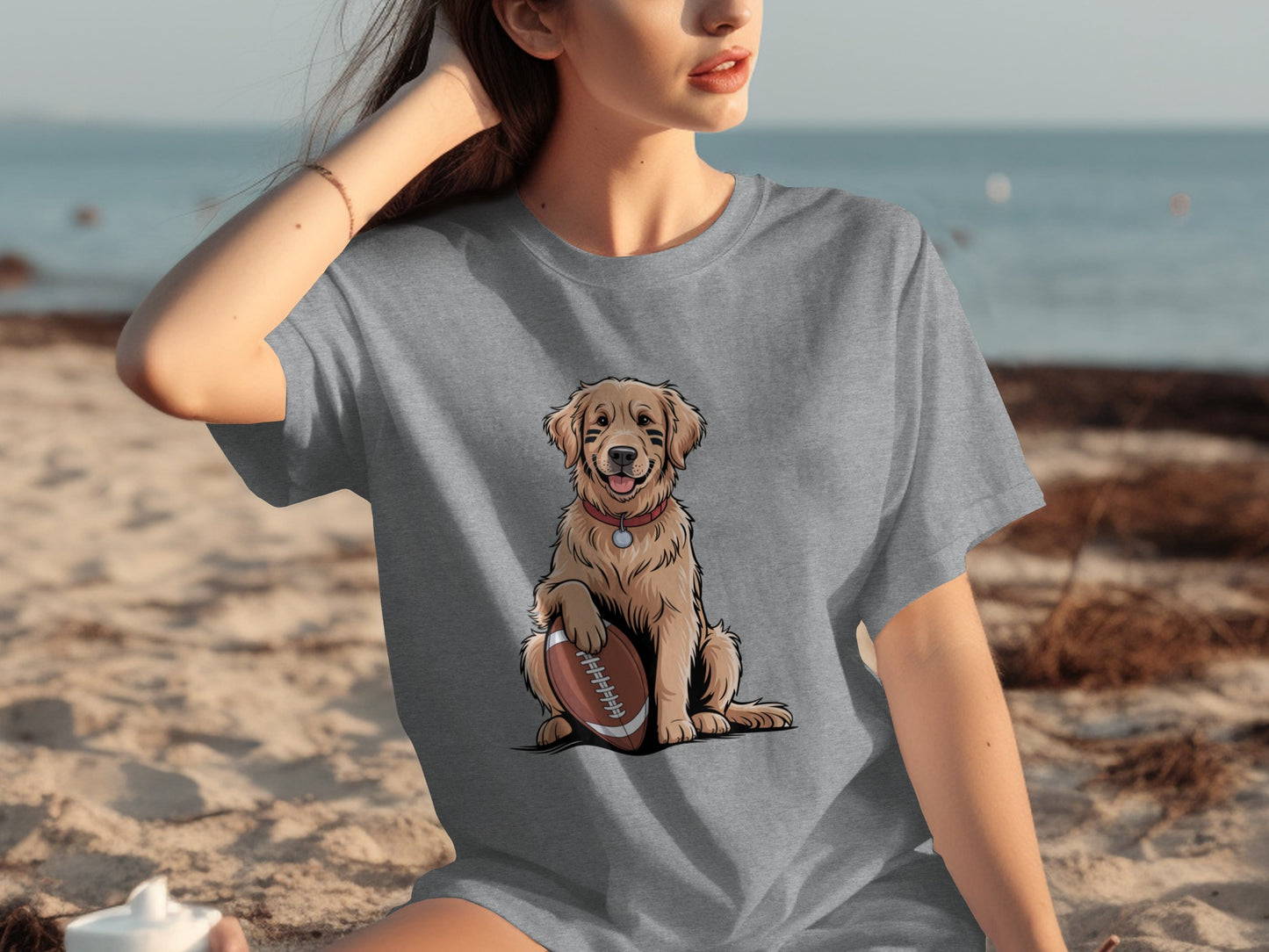 Golden Retriever Holding Football Graphic T-shirt