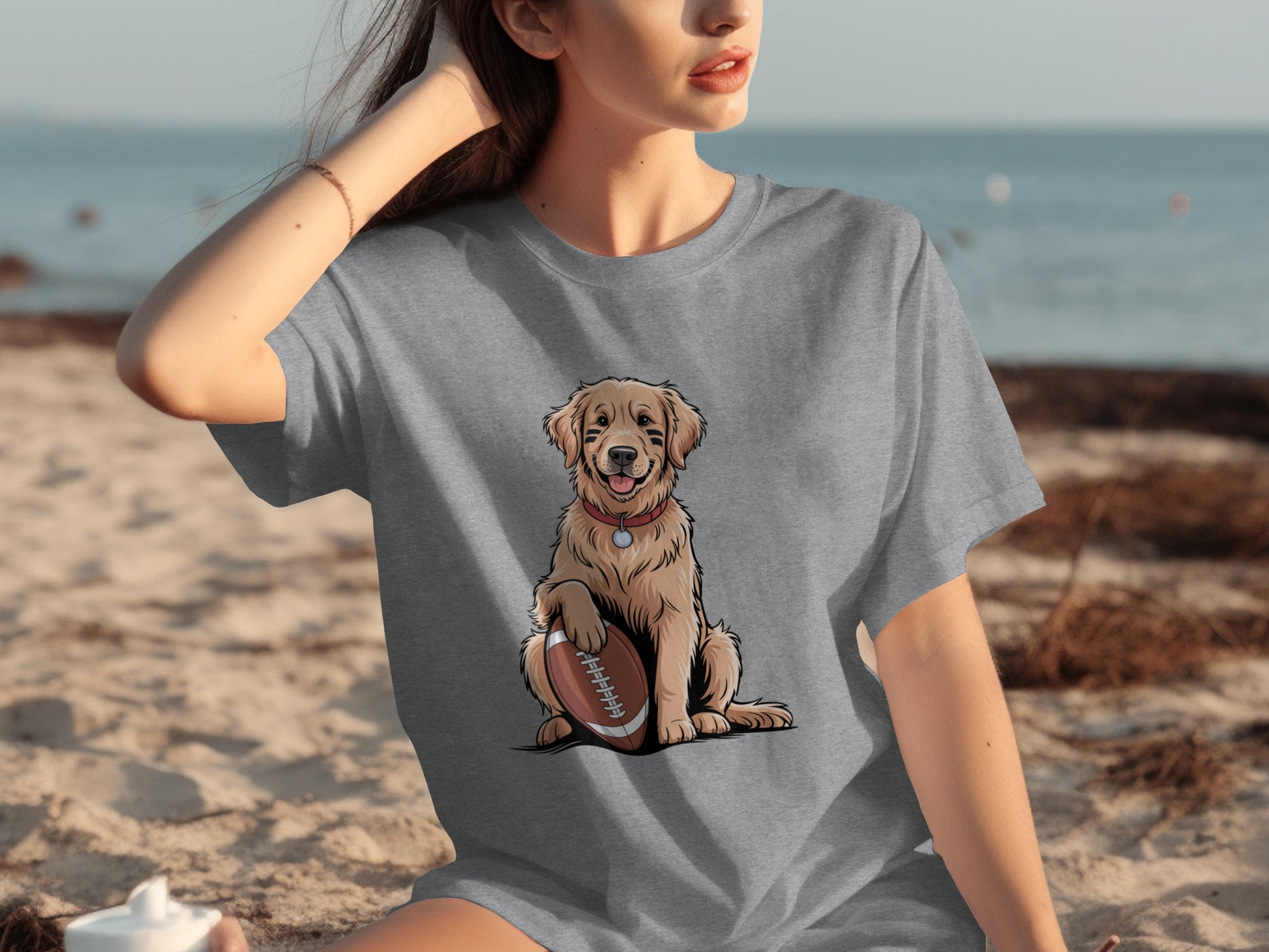Golden Retriever Holding Football Graphic T-shirt