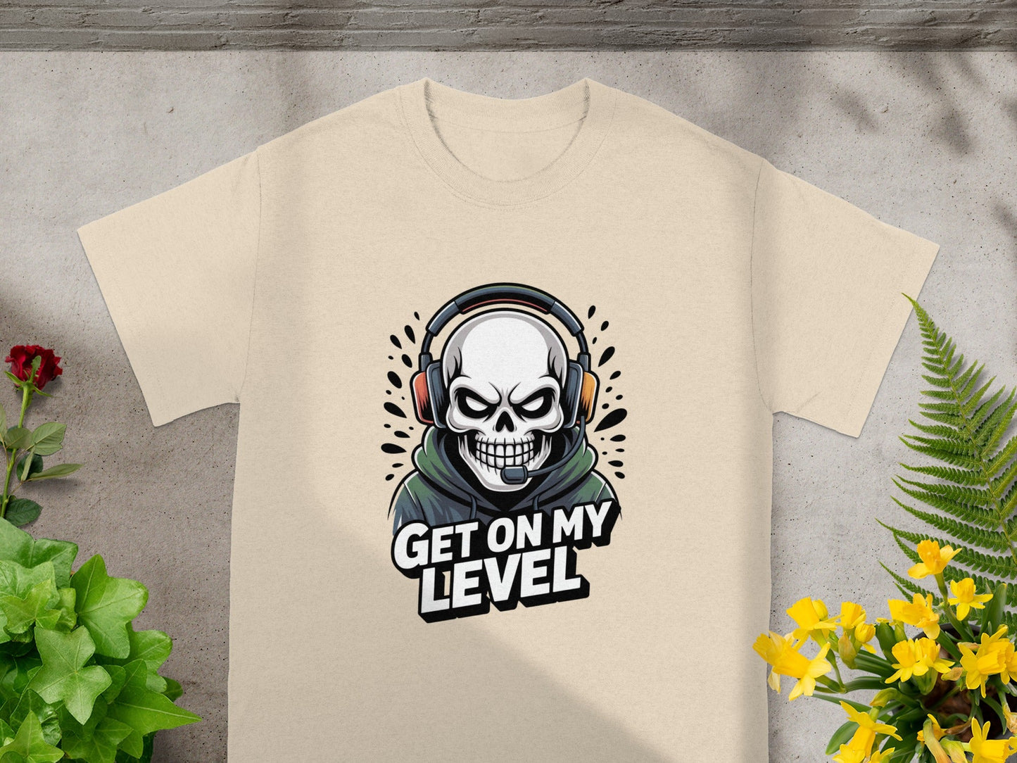 Get On My Level Skull Headphones Graphic Shirt