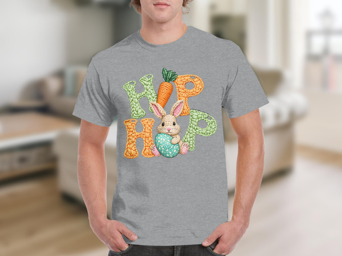 Colorful HOP with Bunny and Carrot Design T-shirt