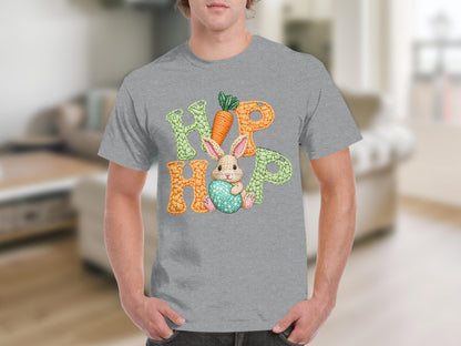 Colorful HOP with Bunny and Carrot Design T-shirt