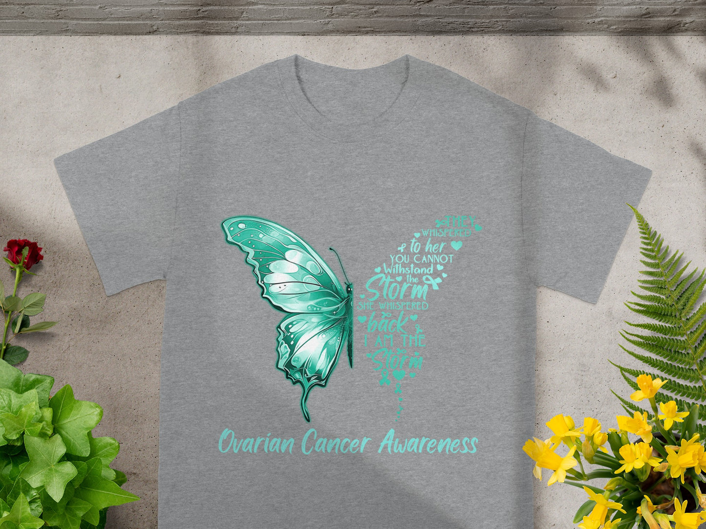 Ovarian Cancer Awareness Butterfly T-shirt