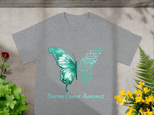 Ovarian Cancer Awareness Butterfly T-shirt