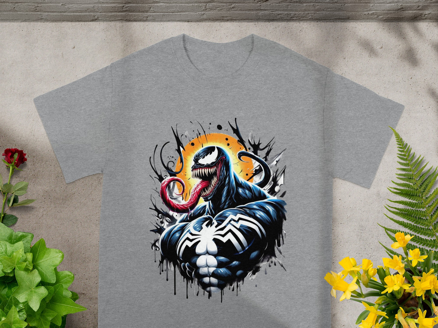 Grey t-shirt with Venom illustration on the chest.