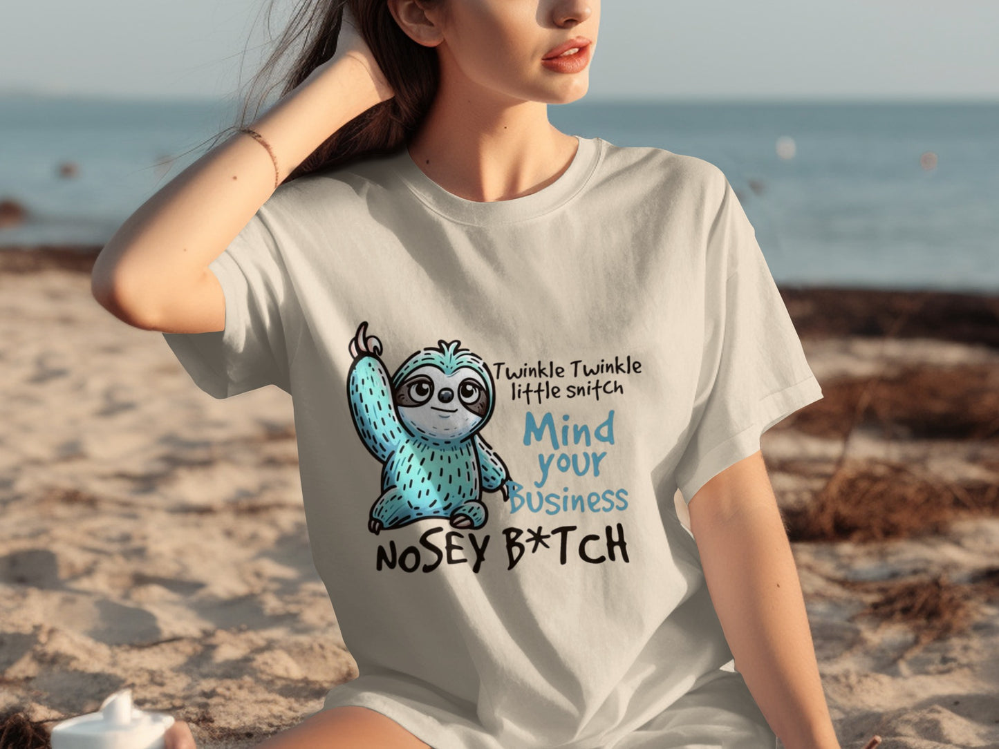 Funny Sloth Mind Your Business Tee for Beach Days