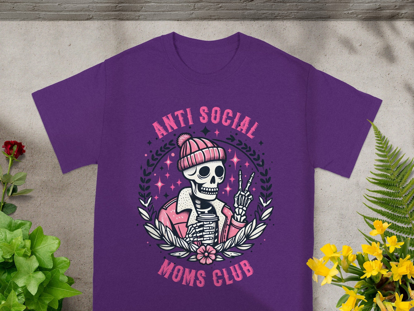 Anti Social Moms Club Skeleton Graphic T-Shirt