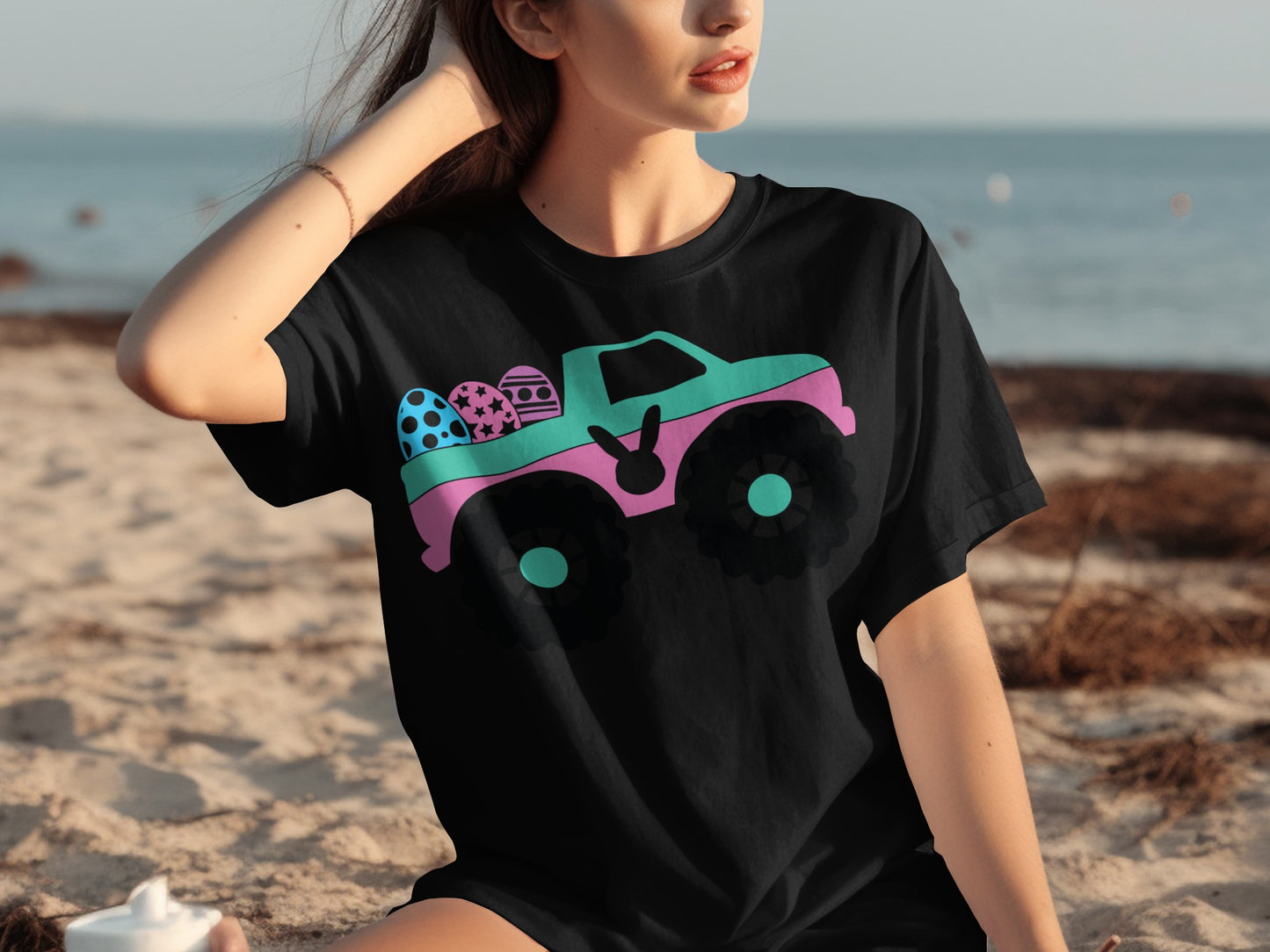 Colorful Monster Truck Graphic Black T-Shirt