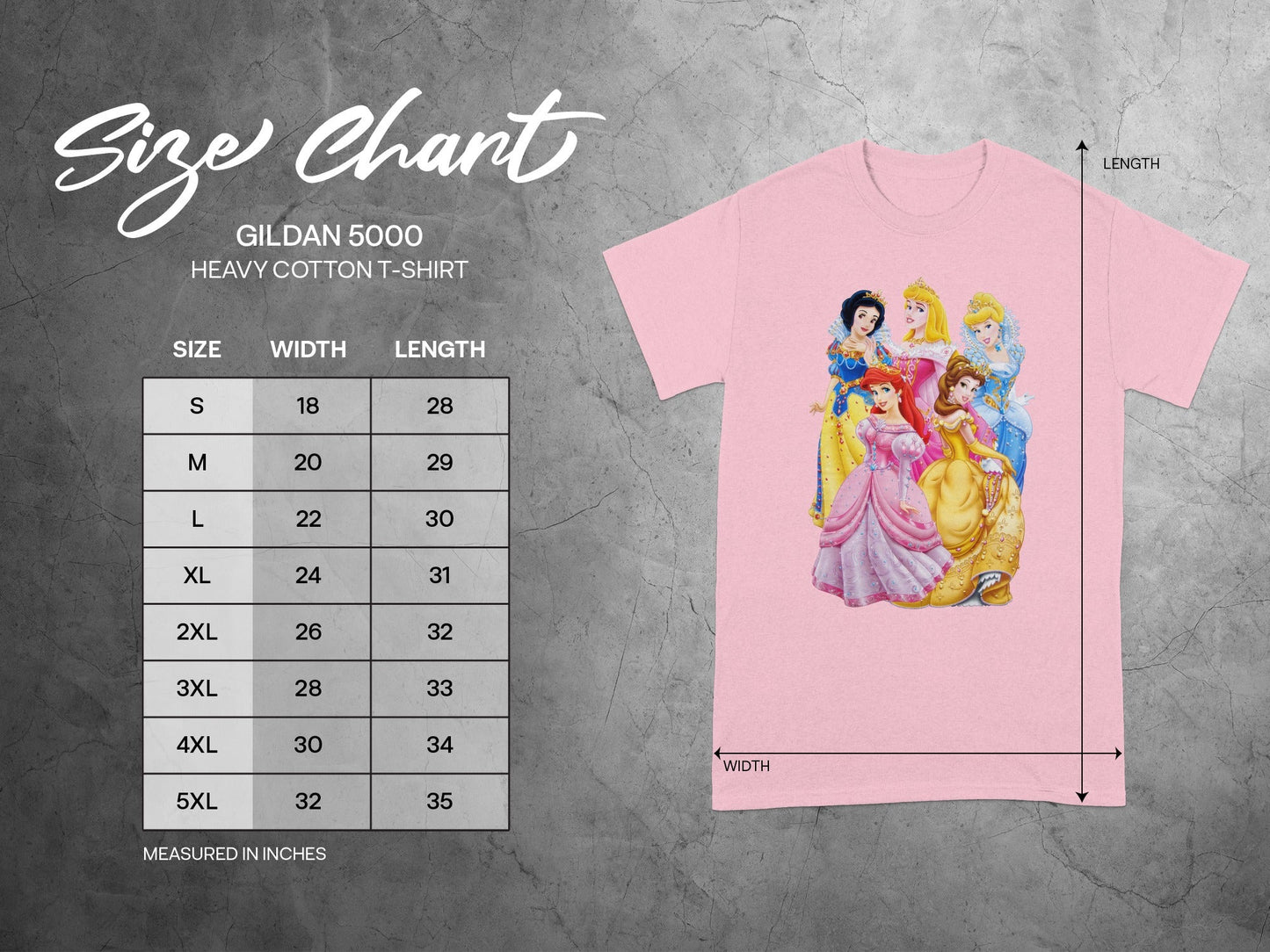 Disney Princess GILDAN 5000 Size Chart T-Shirt product type