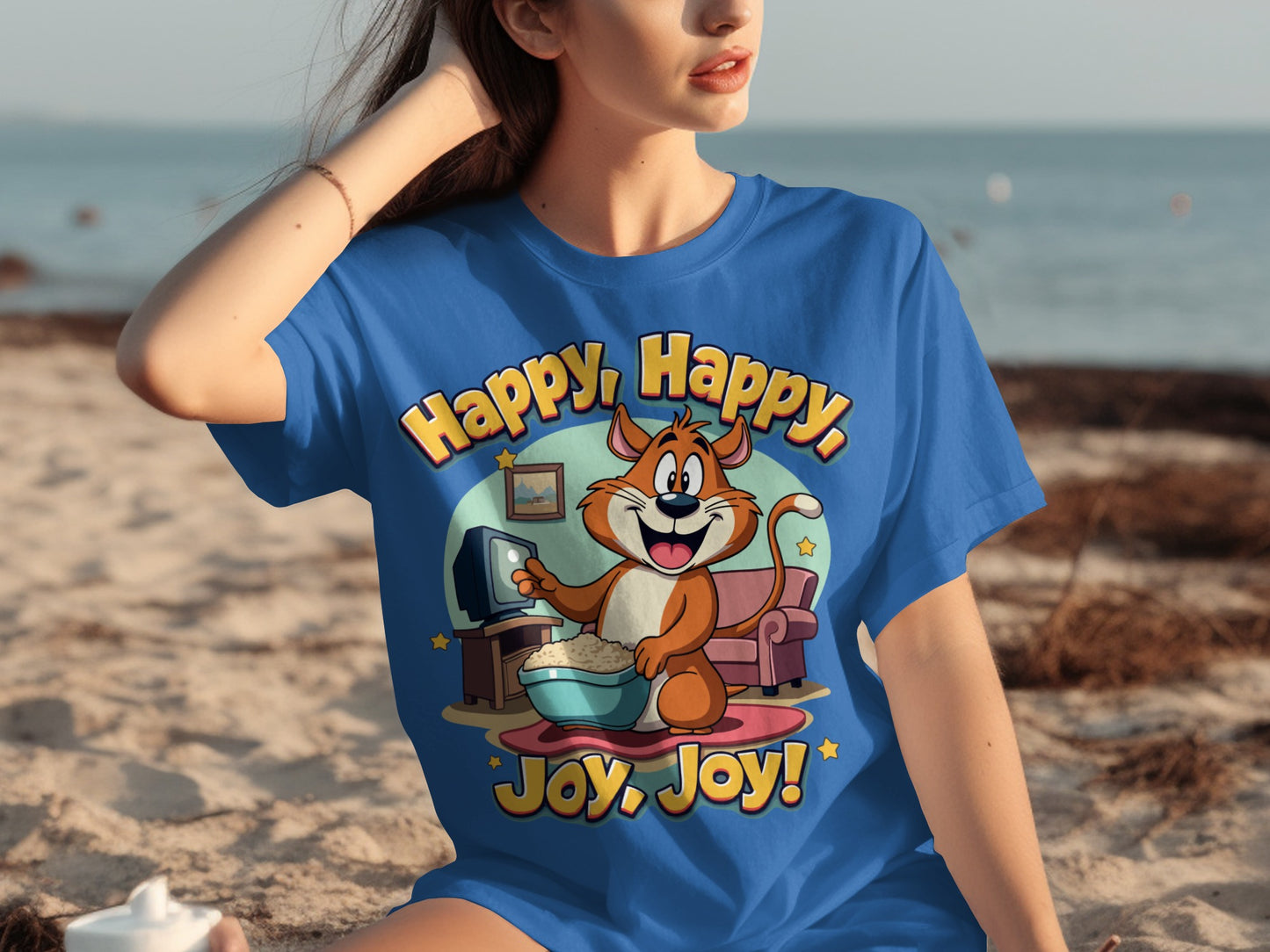 Happy Happy Joy Joy Cartoon Cat Graphic Tee