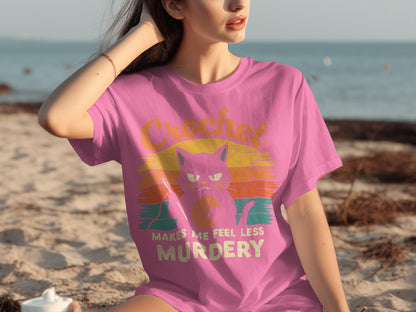 Crochet Makes Me Feel Less Murdery Cat T-shirt