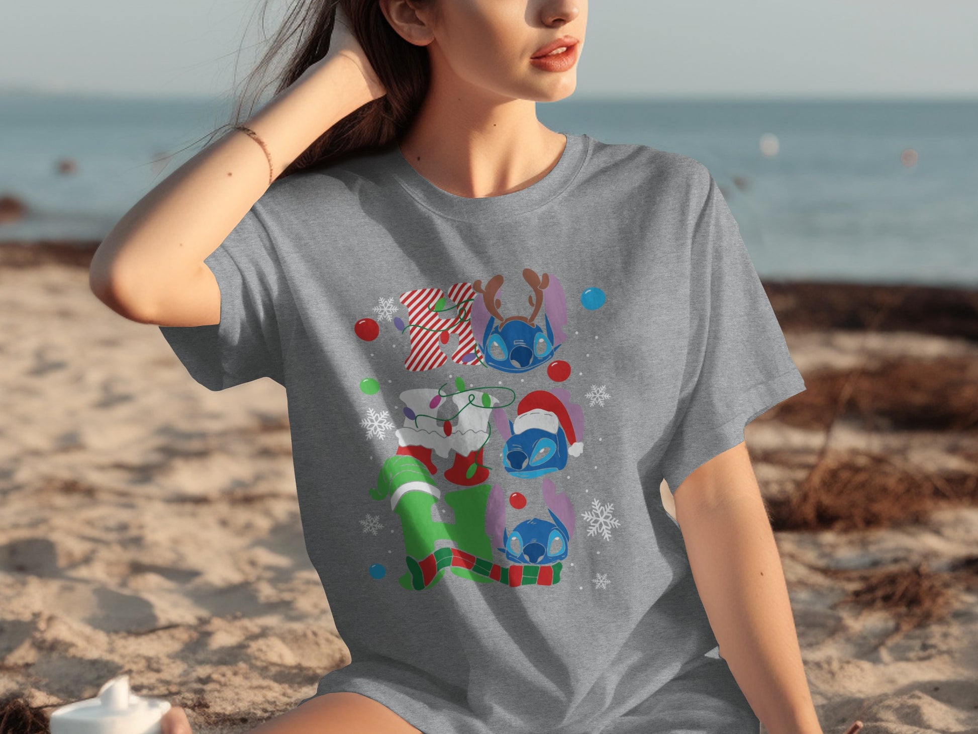 Festive Beach Scene Graphic Novelty Tee