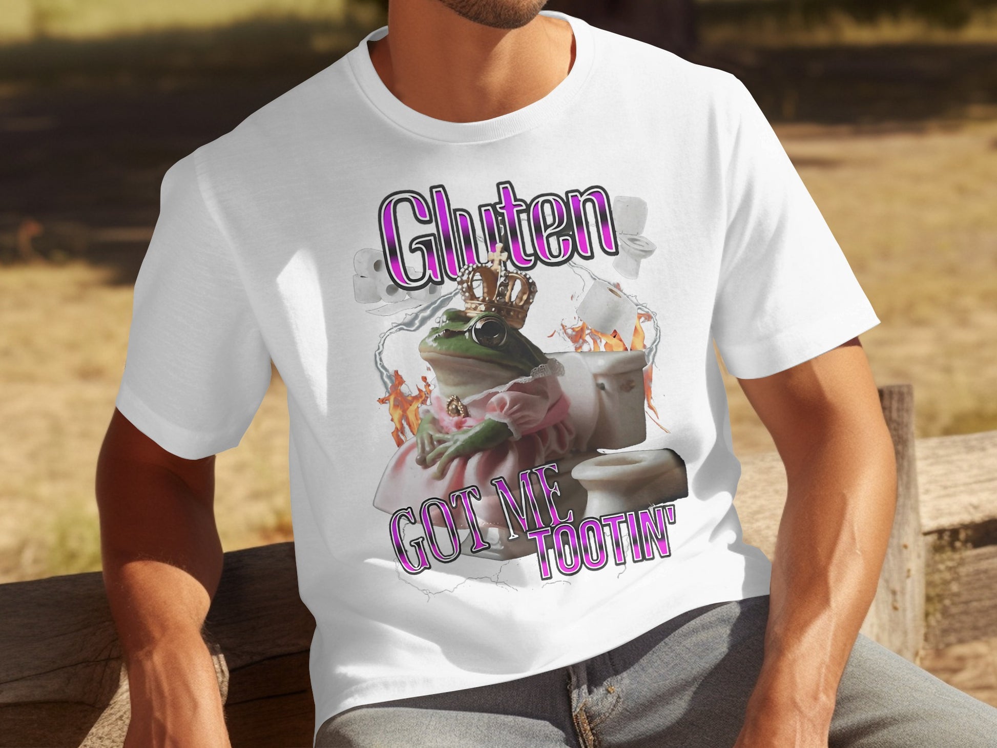 Gluten Got Me Tootin' Humorous Frog Design T-Shirt