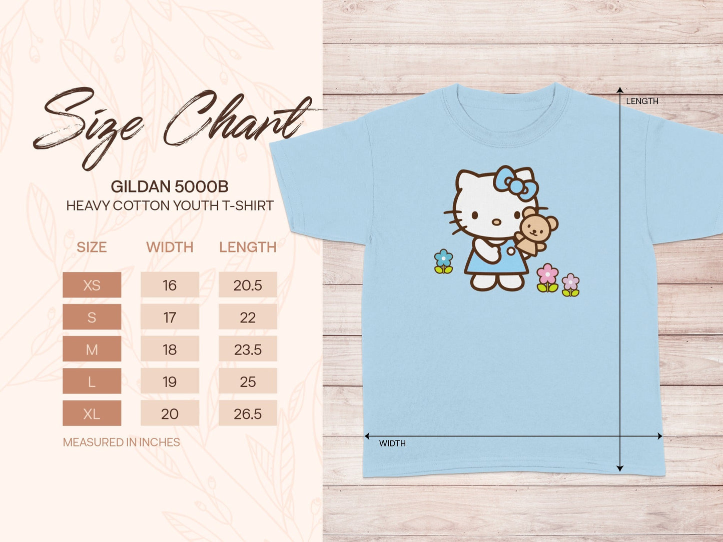 GILDAN 5000B Youth T-Shirt Size Chart WIDTH LENGTH INCHES product type