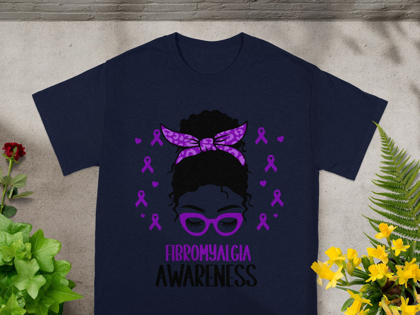 Fibromyalgia Awareness T-Shirt with Purple Ribbons
