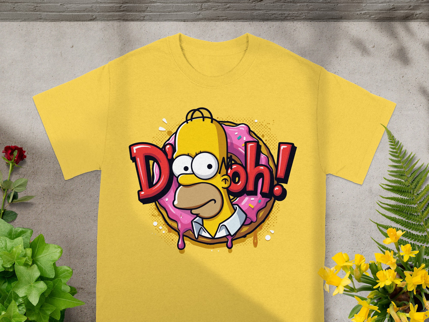 Homer Simpson saying "D'oh!" with a pink frosted donut.