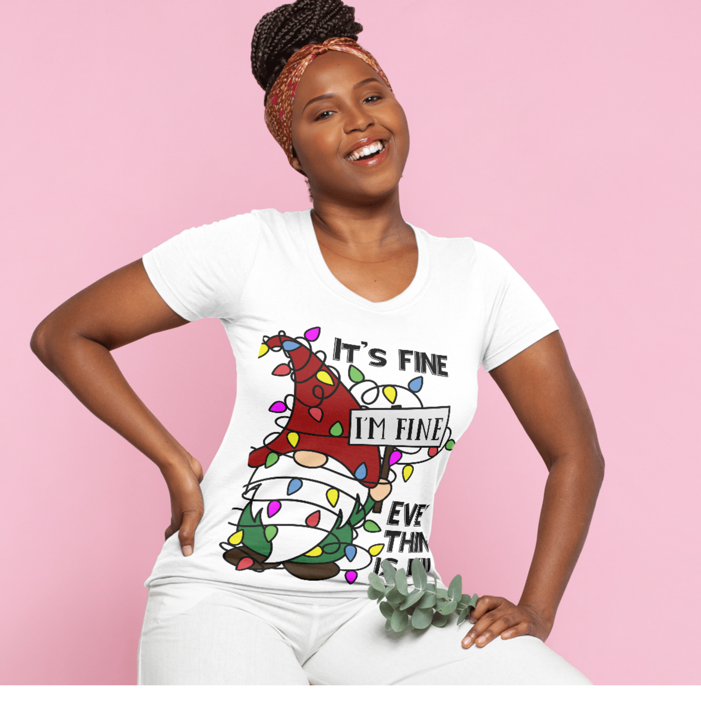 Christmas Gnome Tangled in Lights It's Fine I'm Fine Everything is Fine