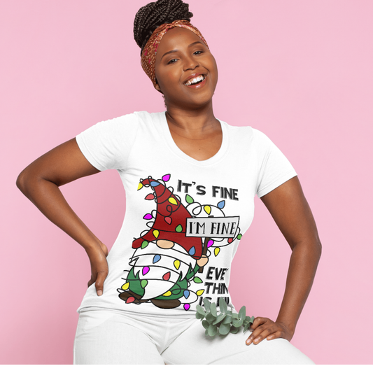 Christmas Gnome Tangled in Lights It's Fine I'm Fine Everything is Fine